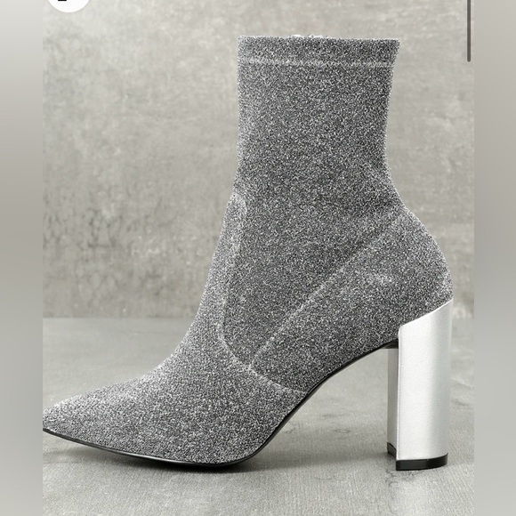 Chinese Laundry Raine Silver Metallic Mid-Calf Sock Boots Sparkly Booties 7.5 - Picture 3 of 9